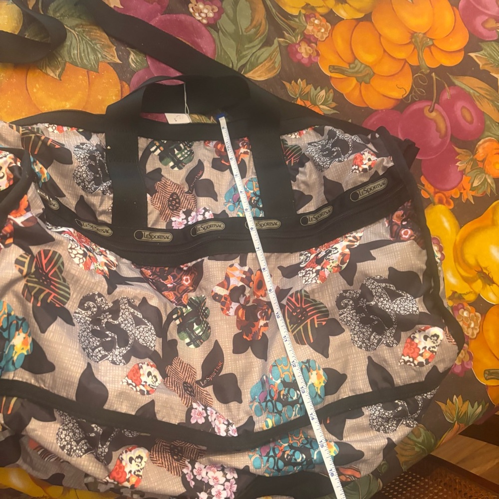 LeSportSac Large Duffle Bag Brown Multi Flower Print Softshell Weekender - Picture 5 of 6